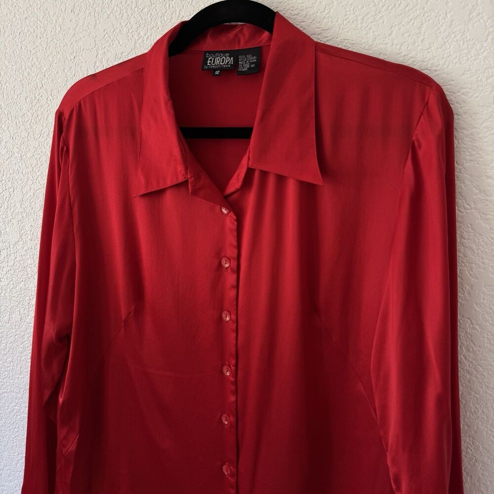 Y2K Vintage Boutique Europa By Newport News Red Silk Women’s Blouse Workwear